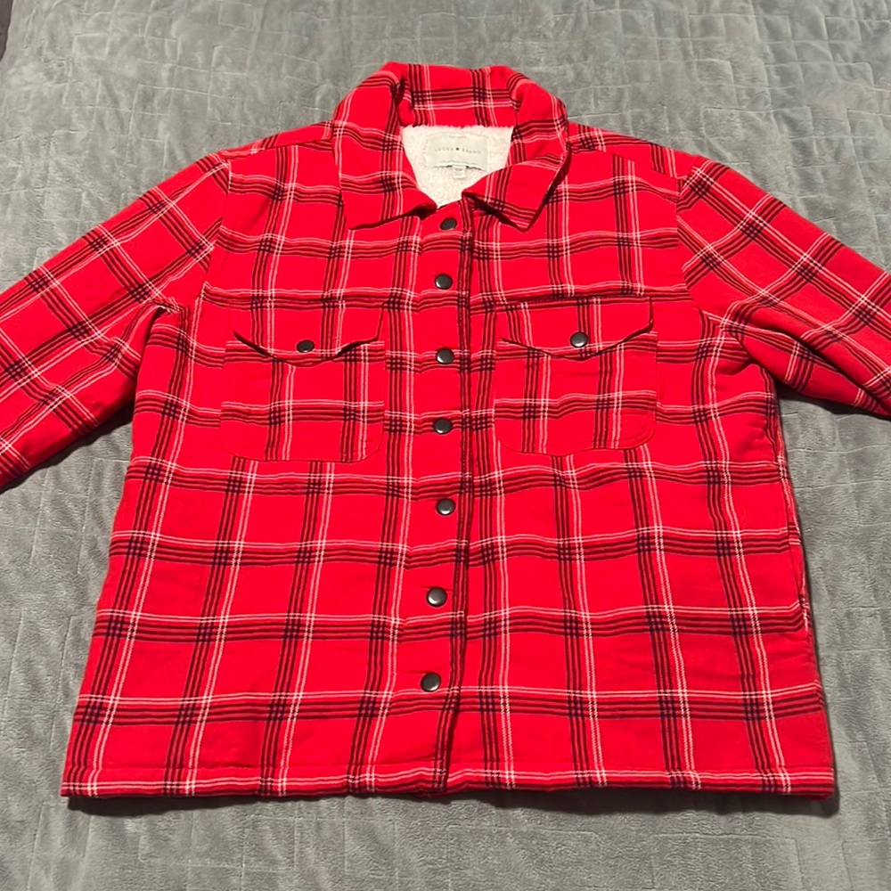 Lucky Brand Flannel Shirt, Jacket, Plaid, Fleece, Warm, Red, Black, Size S - Picture 2 of 12
